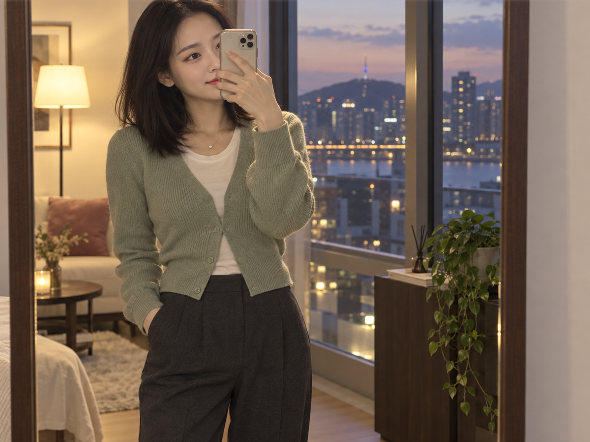 경기도 수원시 영통구 광교 이동과 방문 일정을 안내하는 젊은 성인 한국 여성 관리사